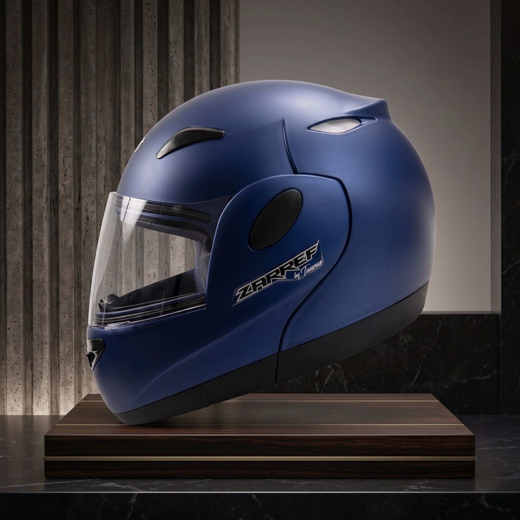 Capacete Taurus Zarref Azul Escamoteável - lateral fechado