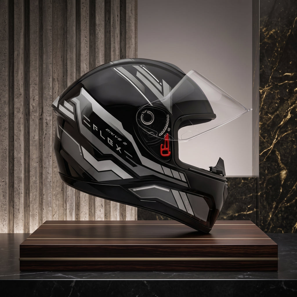 Capacete Fly Drive 2 HG Flex Preto Grafite - Vista lateral em expositor
