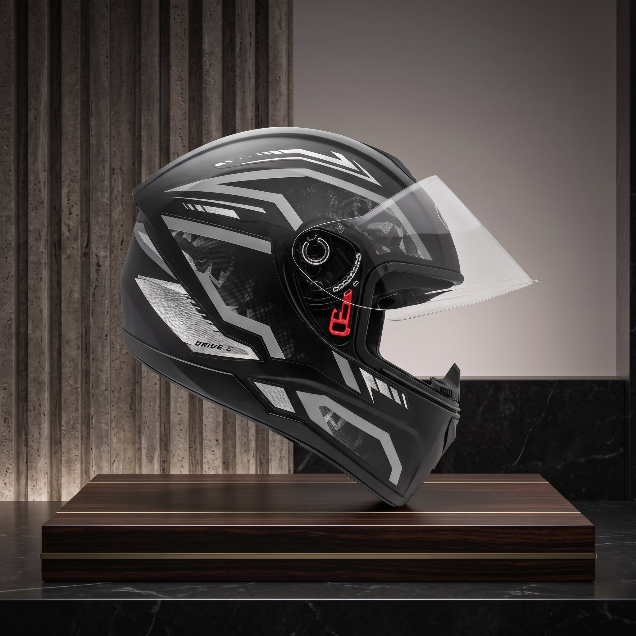 Capacete Fly Drive 2 HG Pulse Preto Fosco Grafite - Vista lateral em expositor