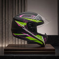 Capacete Fly F-9 Harmonia Preto Fosco/Limão - Vista lateral em expositor premium