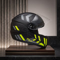 Capacete Fly F-9 Pitstop Preto Fosco Grafite - Vista lateral em expositor premium