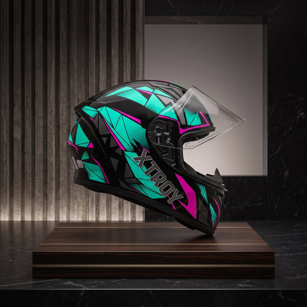 Capacete Xtroy FF526 Crystal Preto/Tiffany - Foto showcase lateral