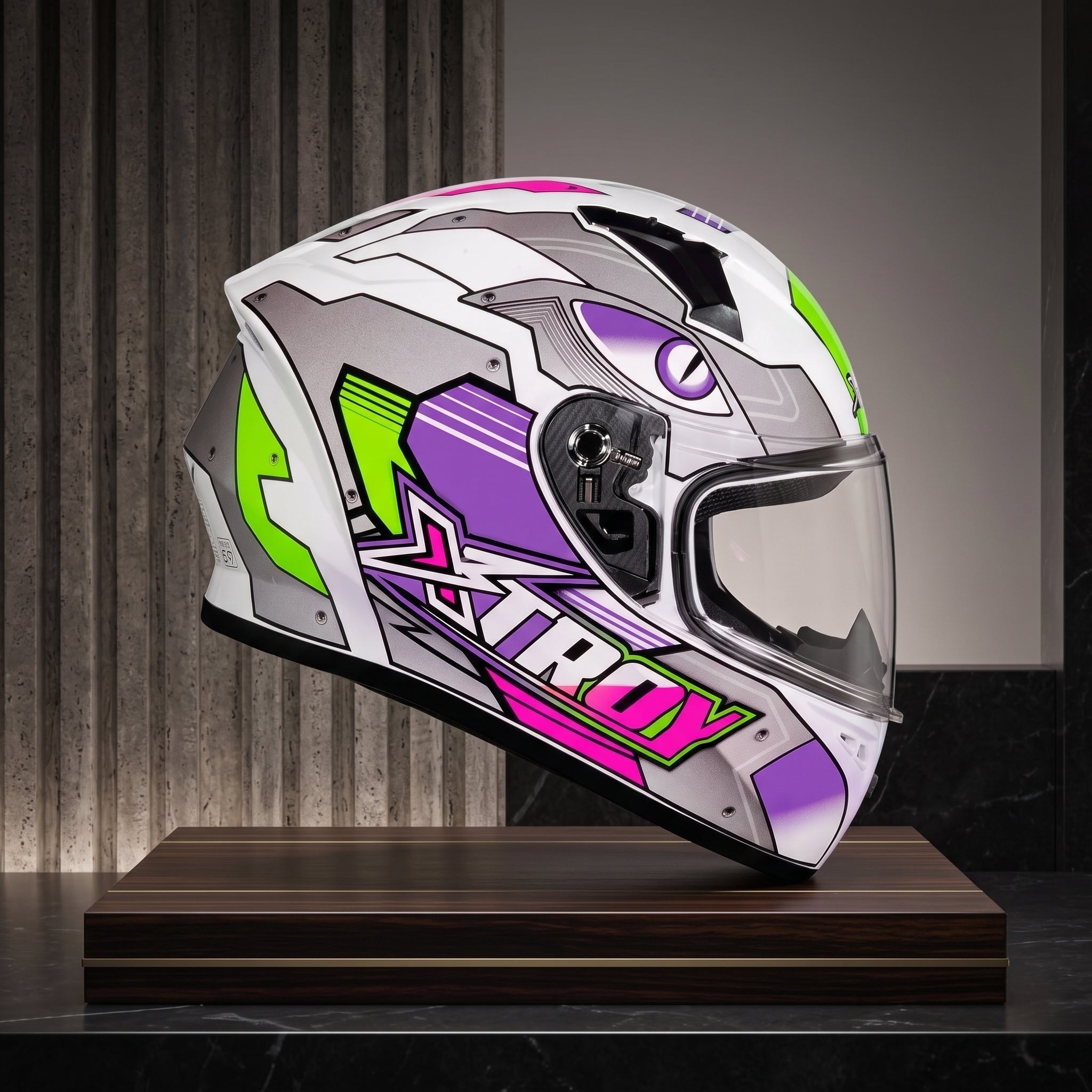 Capacete Xtroy FF526 Thanos Branco/Roxo - Foto showcase lateral