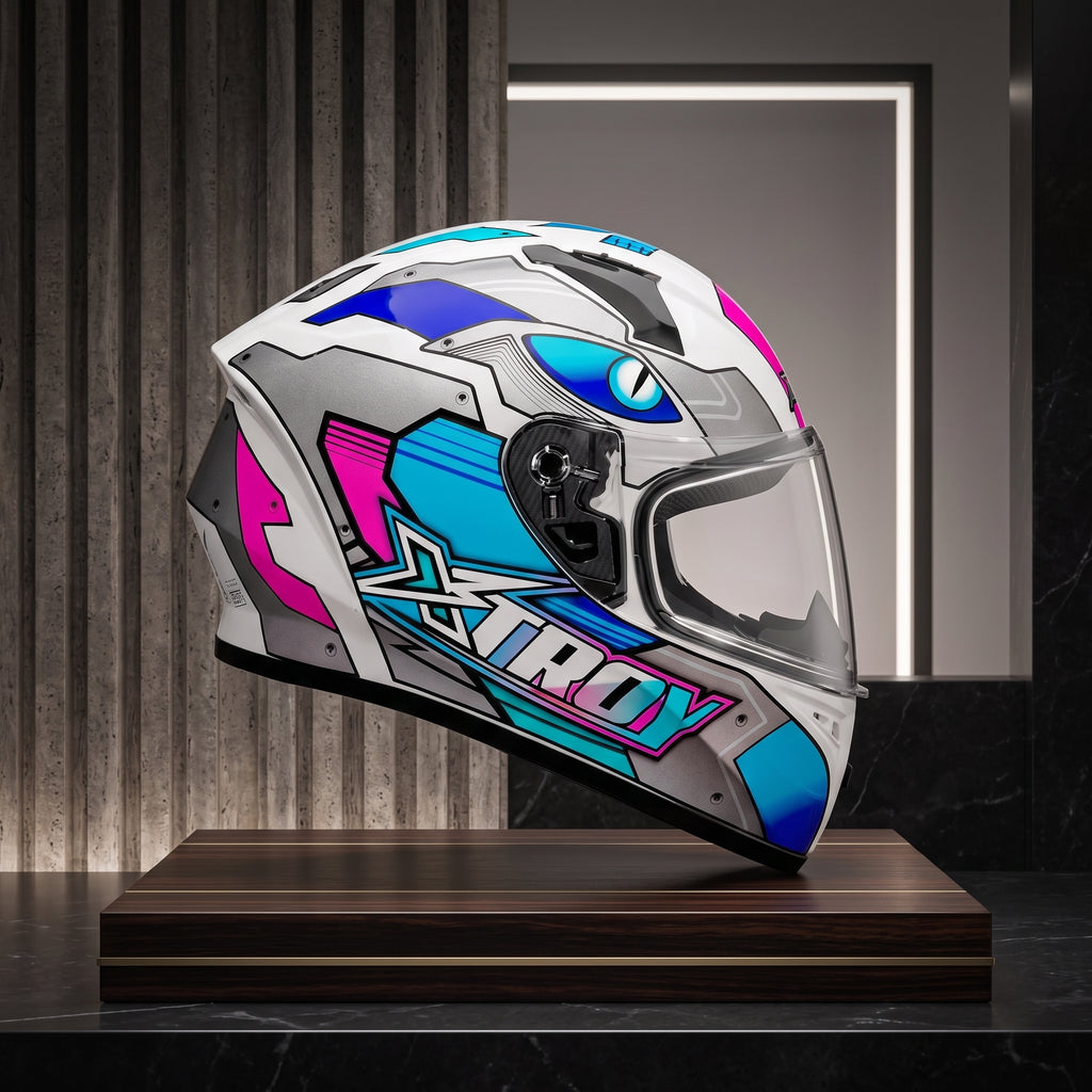 Capacete Xtroy FF526 Thanos Branco/Azul - Foto showcase lateral