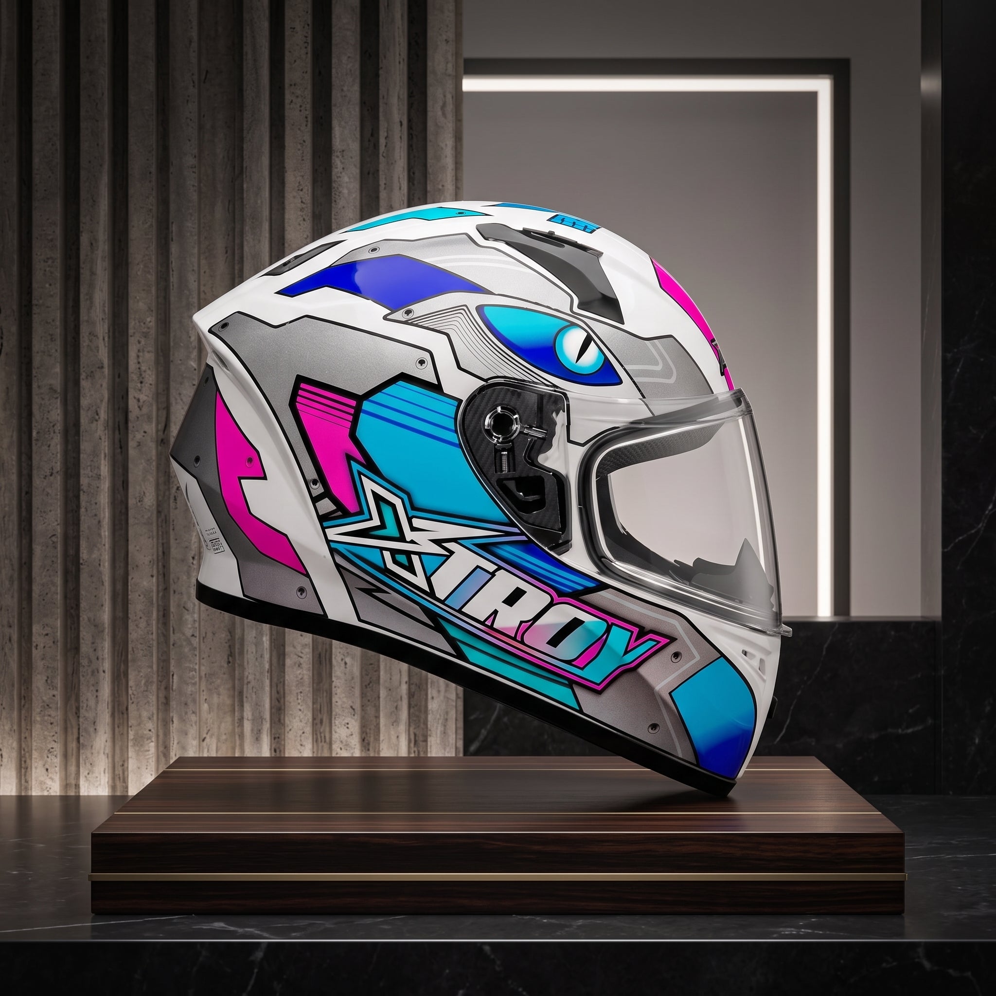 Capacete Xtroy FF526 Thanos Branco/Azul - Foto showcase lateral