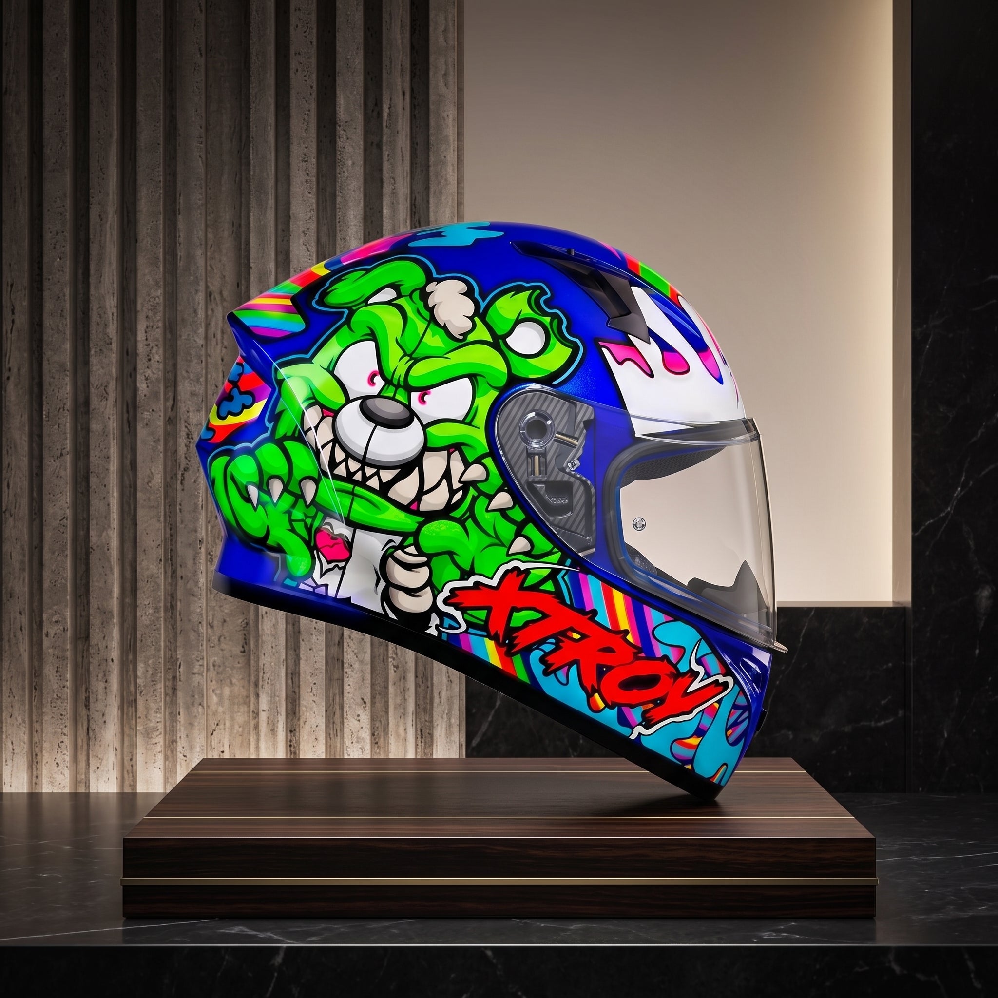 Capacete Xtroy FF526 Ted Azul/Verde - Foto showcase lateral