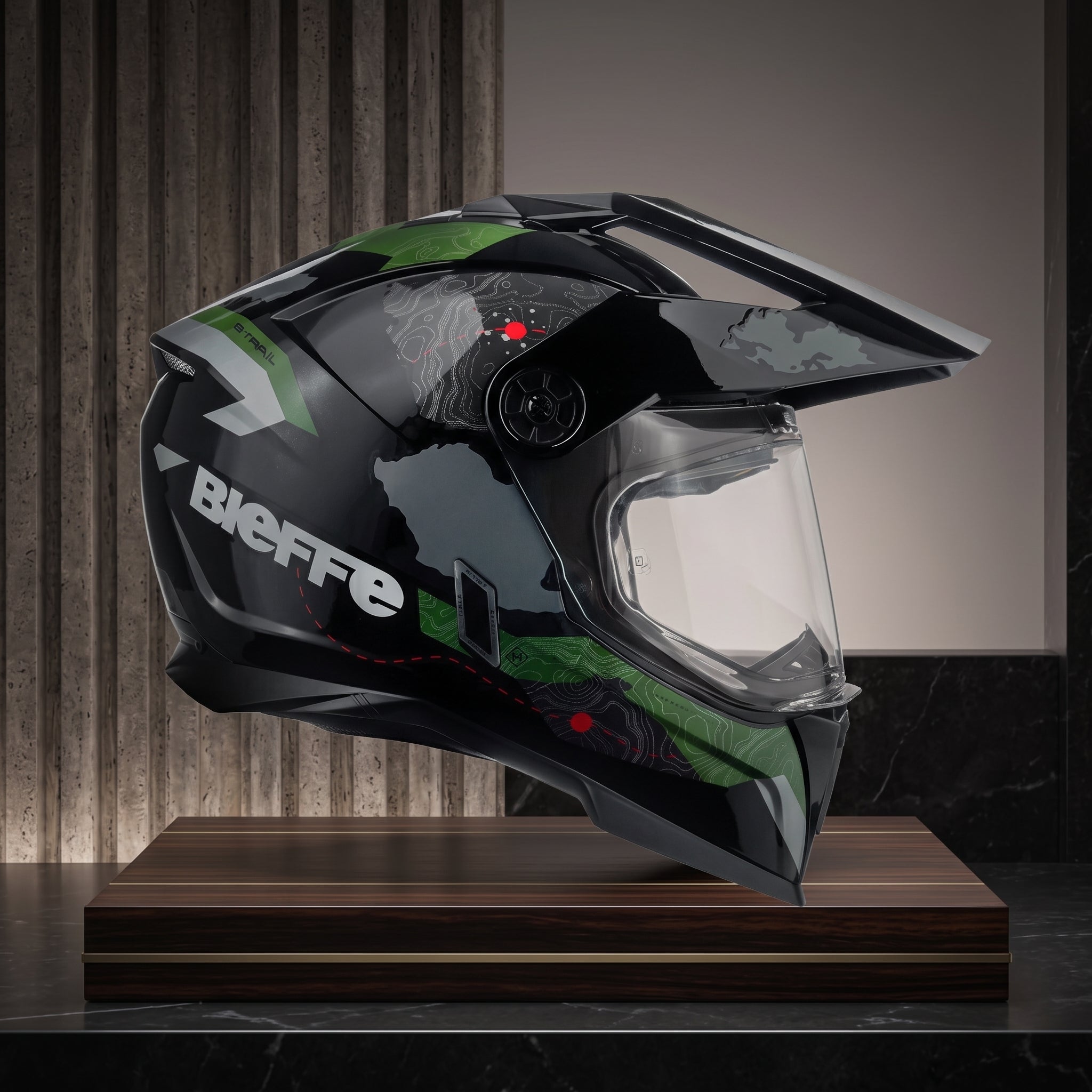 Capacete Bieffe B-Trail Frontier Preto/Verde - Foto showcase lateral