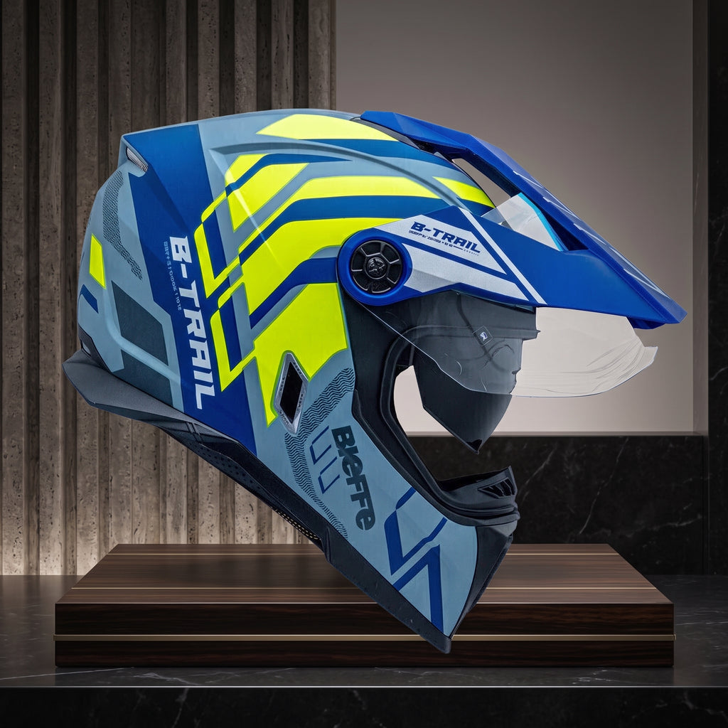 Capacete Bieffe B-Trail Defender Cinza Moon Fosco/Azul - Foto showcase lateral