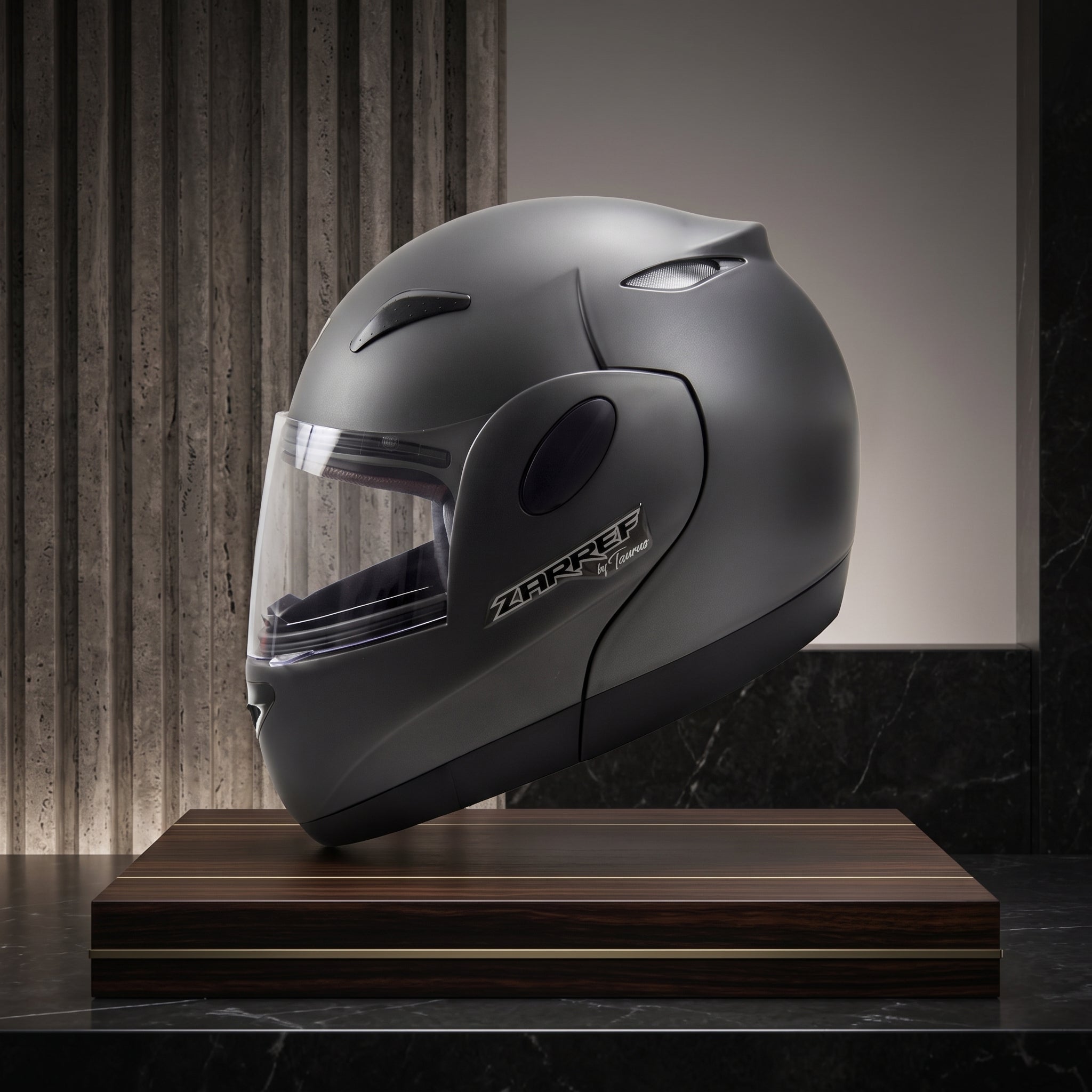 Capacete Taurus Zarref Cinza Fosco Escamoteável - lateral fechado
