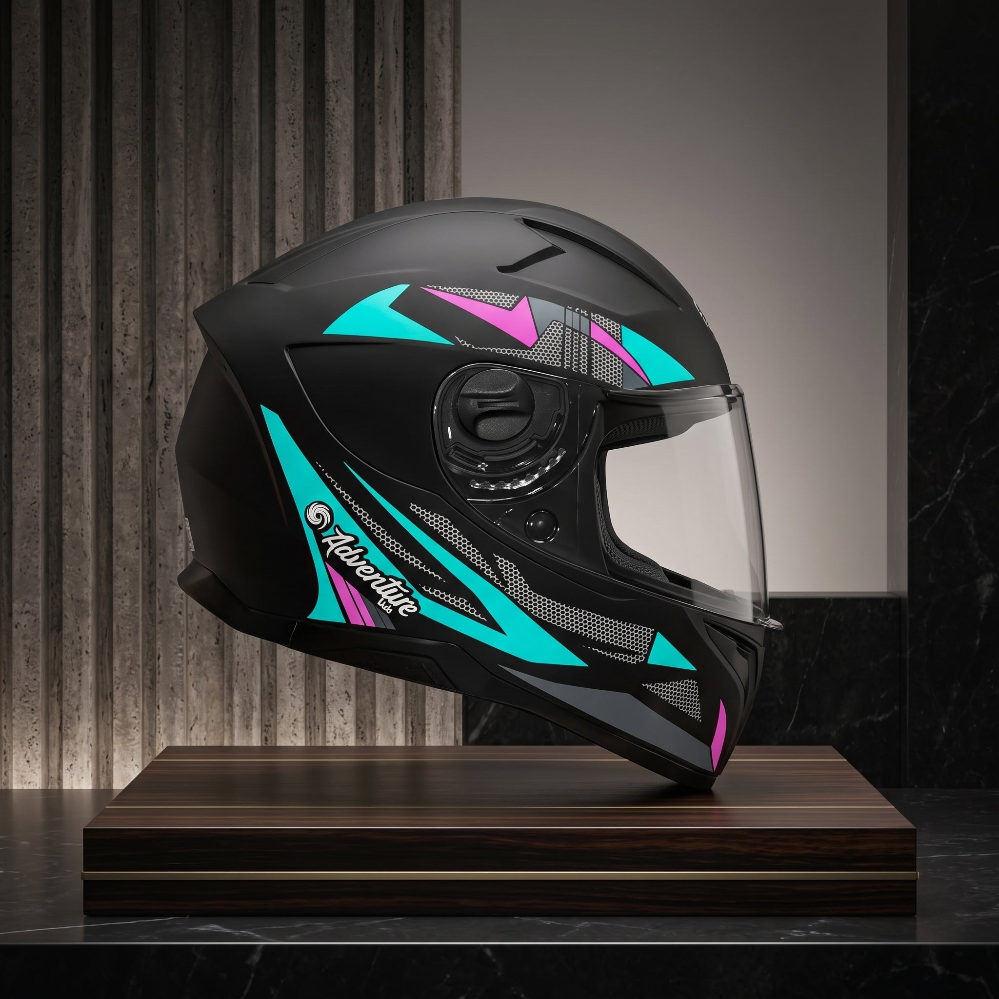 Capacete EBF Kids Adventure Preto/Tiffany - lateral com grafismo turquesa e rosa
