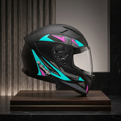 Capacete EBF Kids Adventure Preto/Tiffany - lateral com grafismo turquesa e rosa