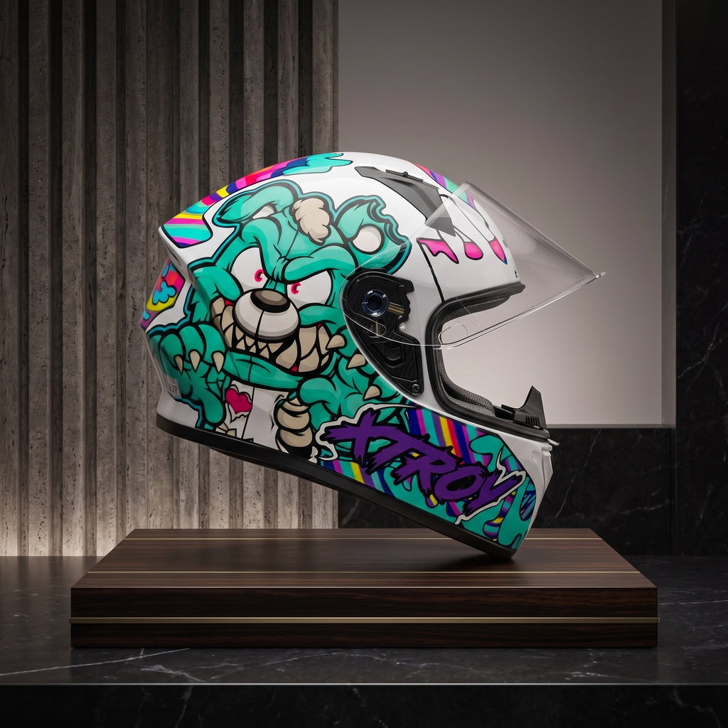 Capacete Xtroy FF526 Ted Branco/Tiffany - Foto showcase lateral