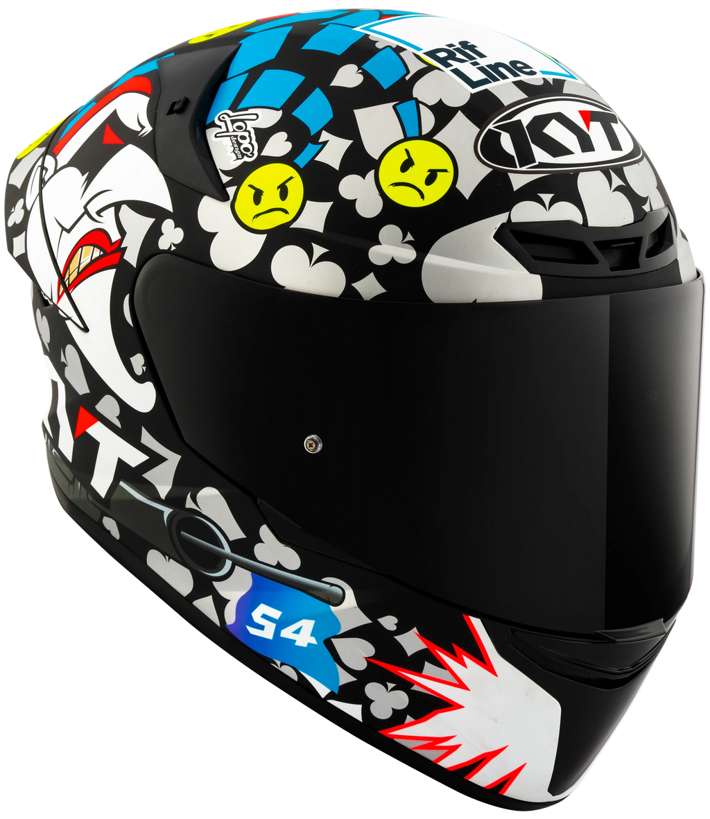 Capacete KYT TT-Course Ricardo Rossi - lateral com viseira fumê e arte urbana