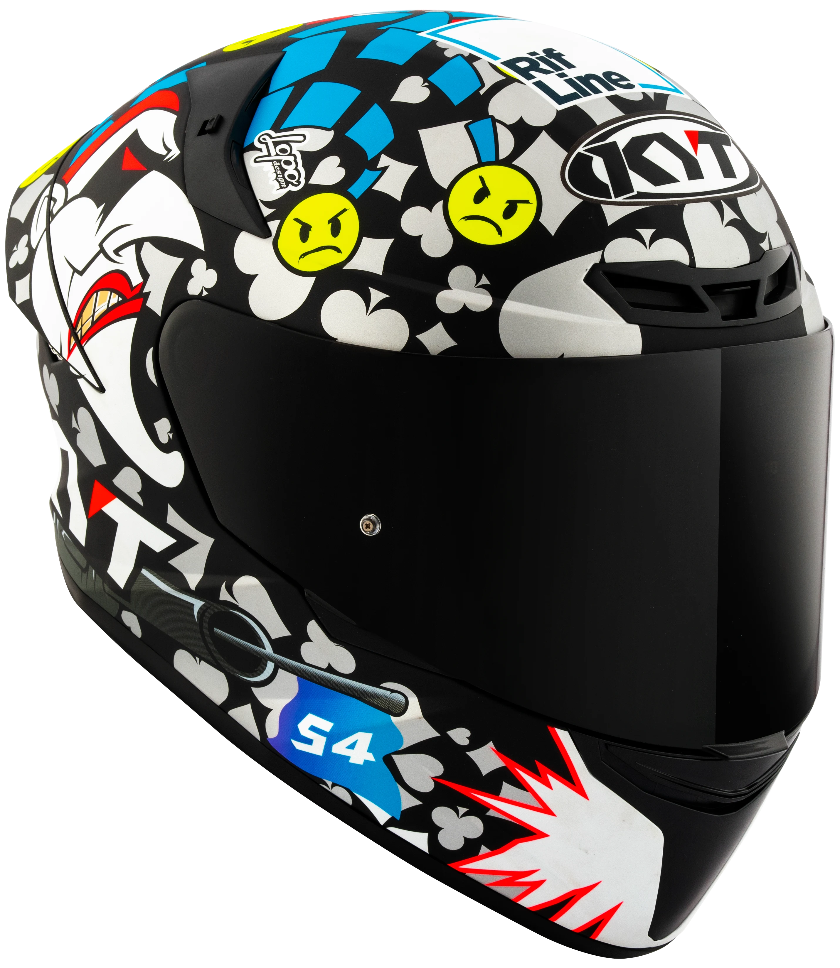 Capacete KYT TT-Course Ricardo Rossi - lateral com viseira fumê e arte urbana
