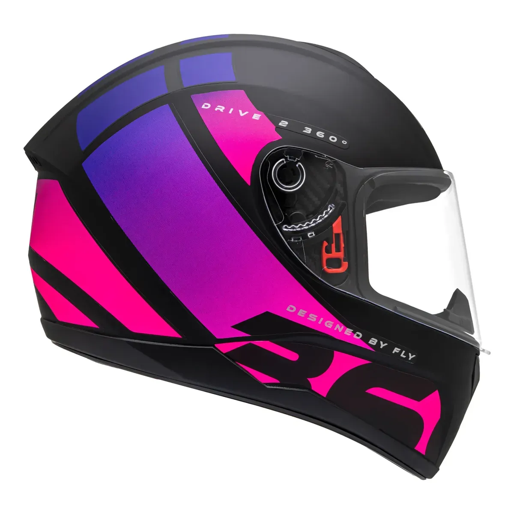 Capacete Fly Drive 2 HG 360 Preto/Rosa - Vista lateral direita