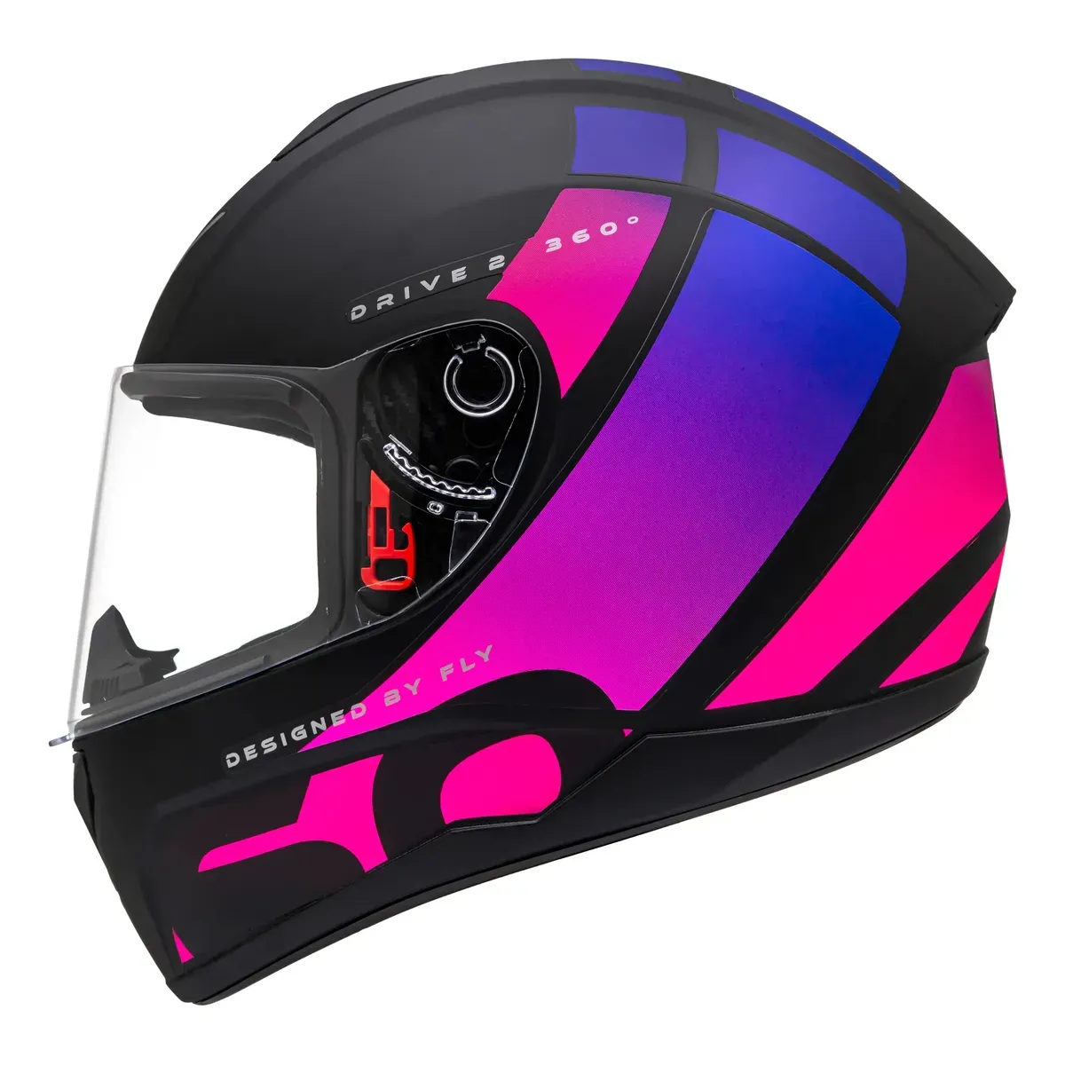 Capacete Fly Drive 2 HG 360 Preto/Rosa - Vista frontal lateral
