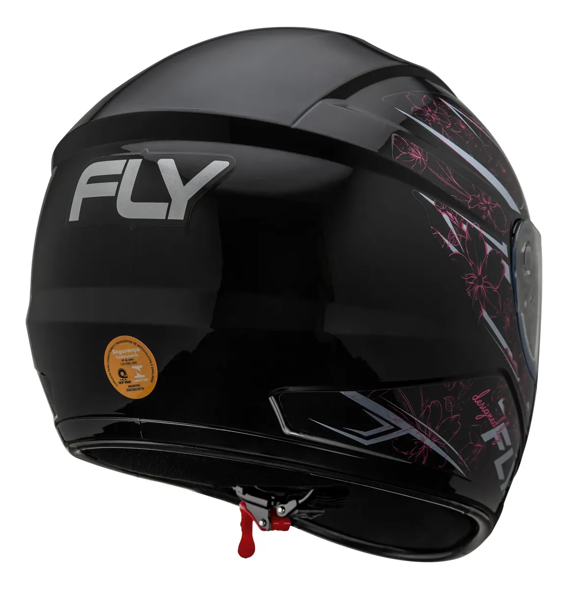 Capacete Fly F-9 Aurora Preto/Rosa - Vista traseira com logo FLY