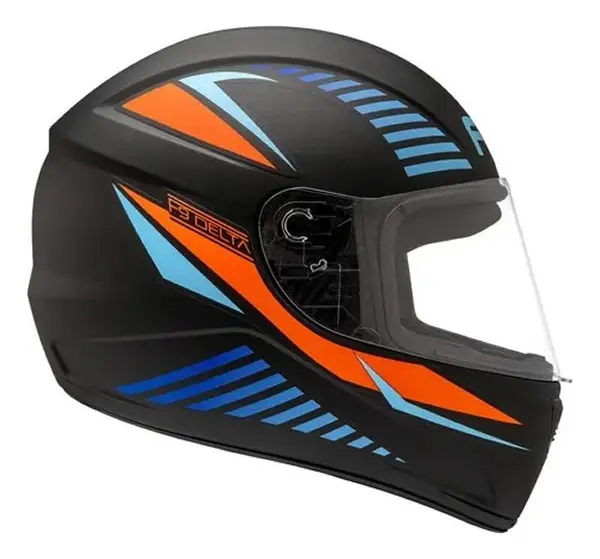 Capacete Fly F-9 Delta Preto Fosco Laranja - Vista lateral esquerda