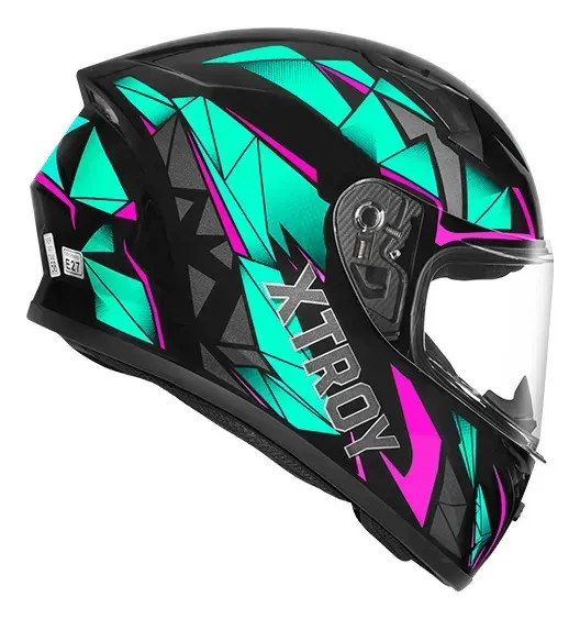 Capacete Xtroy FF526 Crystal Preto/Tiffany - Vista lateral direita