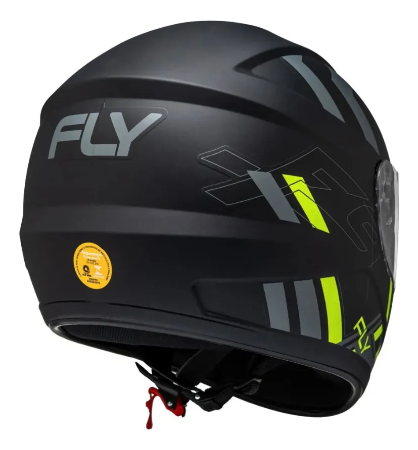 Capacete Fly F-9 Pitstop Preto Fosco Grafite - Vista traseira com logo FLY