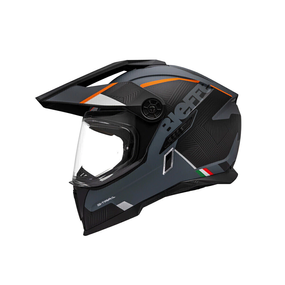 Capacete Bieffe B-Trail Delux Cinza Dark Fosco - Vista lateral esquerda aberta