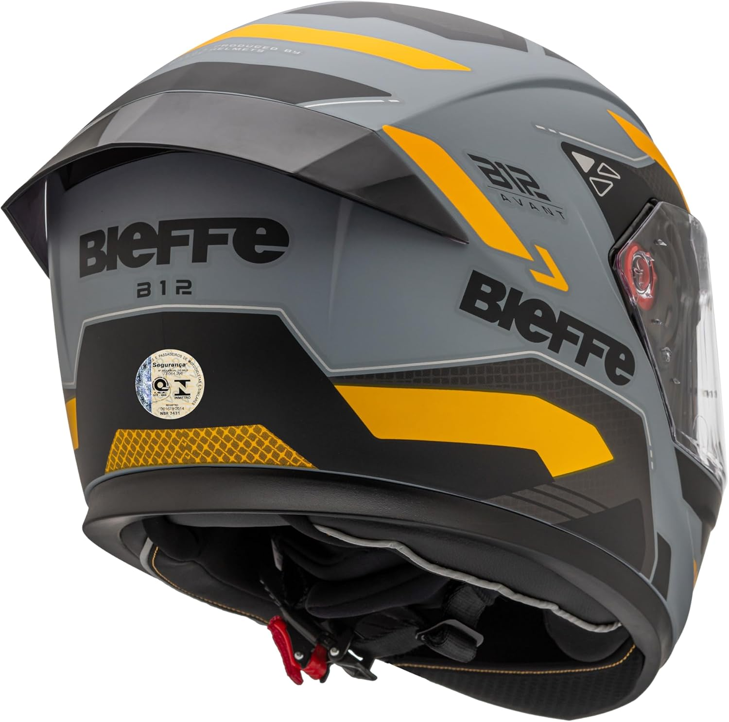 Capacete Bieffe B-12 Avant Cinza/Amarelo - Vista traseira