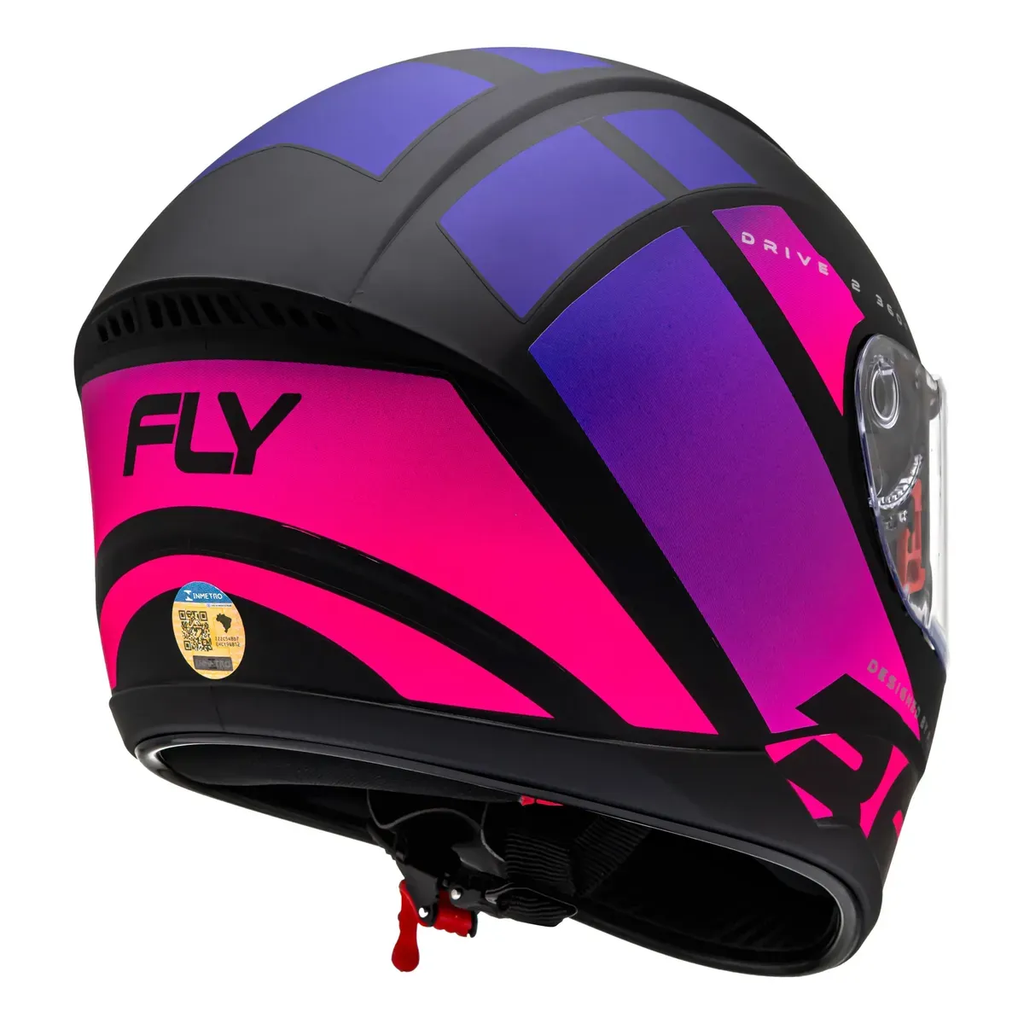 Capacete Fly Drive 2 HG 360 Preto/Rosa - Vista traseira