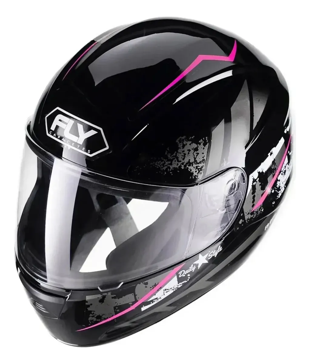 Capacete Fly F-9 City Preto/Rosa - Vista superior com logo FLY