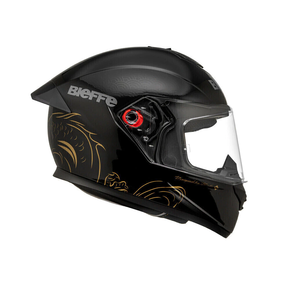 Capacete Bieffe B-12 Imperium Preto/Dourado - Vista lateral esquerda dragão