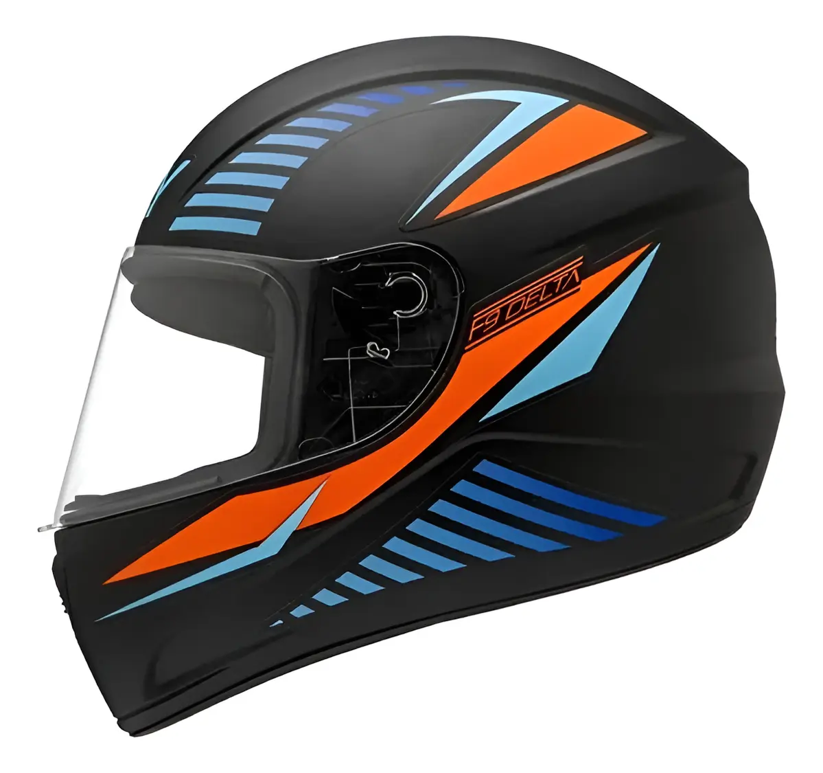 Capacete Fly F-9 Delta Preto Fosco Laranja - Vista lateral direita