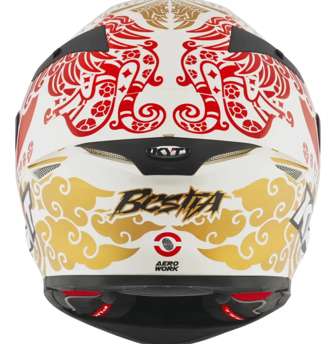 Capacete KYT TT-Revo Enea Indonesia Branco - frontal topo vermelho e dourado