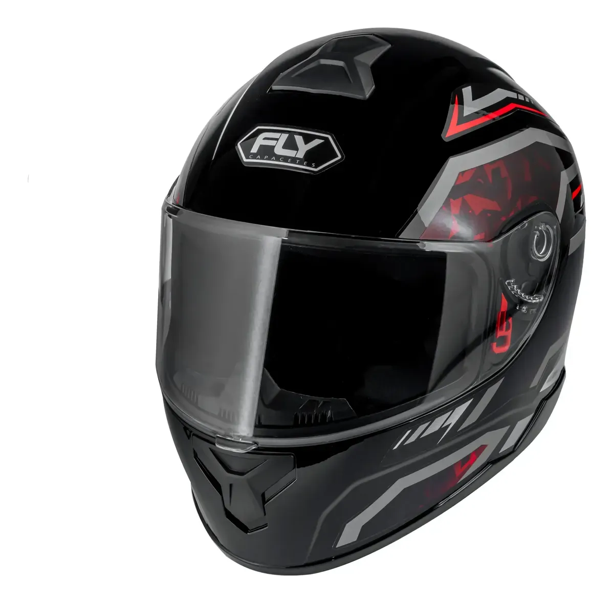 Capacete Fly Drive 2 HG Pulse Preto/Vermelho - Vista frontal com viseira fumê
