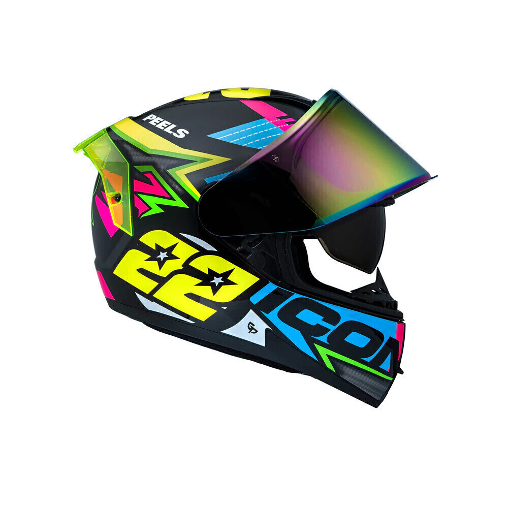 Capacete Peels Icon Pro RT Preto/Amarelo - Vista lateral com viseira fechada