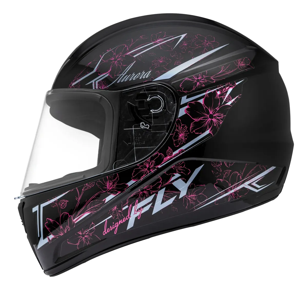 Capacete Fly F-9 Aurora Preto/Rosa - Vista lateral esquerda
