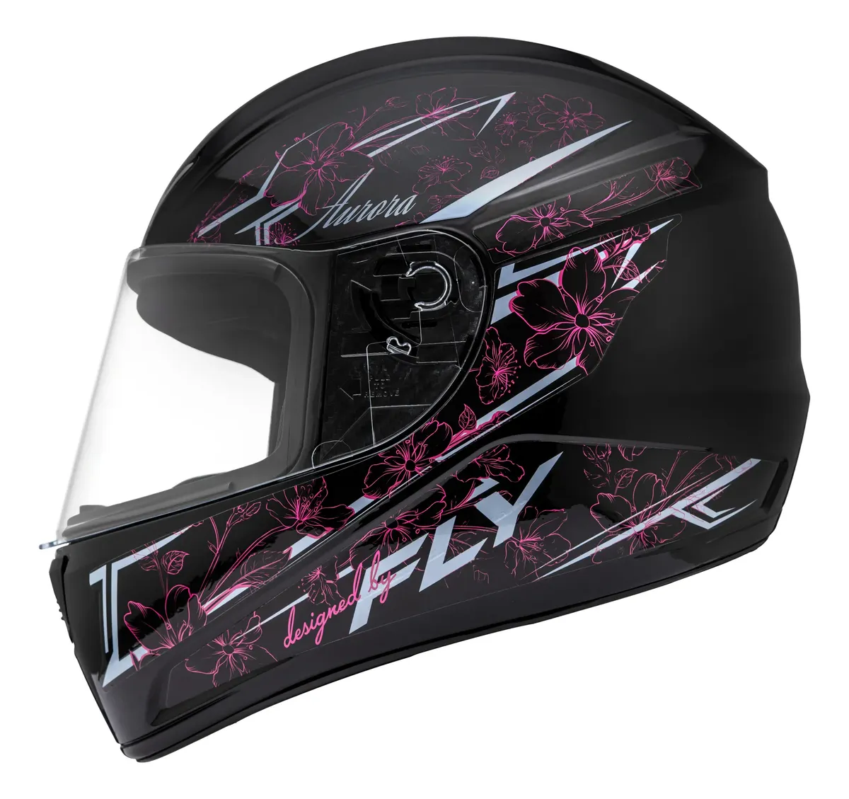Capacete Fly F-9 Aurora Preto/Rosa - Vista lateral esquerda