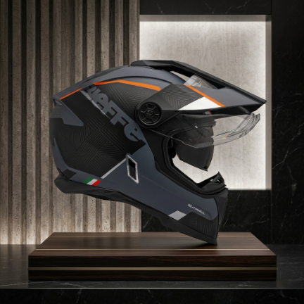 Capacete Bieffe B-Trail Delux Cinza Dark Fosco - Vista lateral esquerda