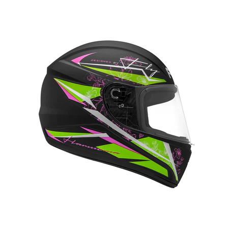 Capacete Fly F-9 Harmonia Preto Fosco/Limão - Vista lateral direita fundo branco