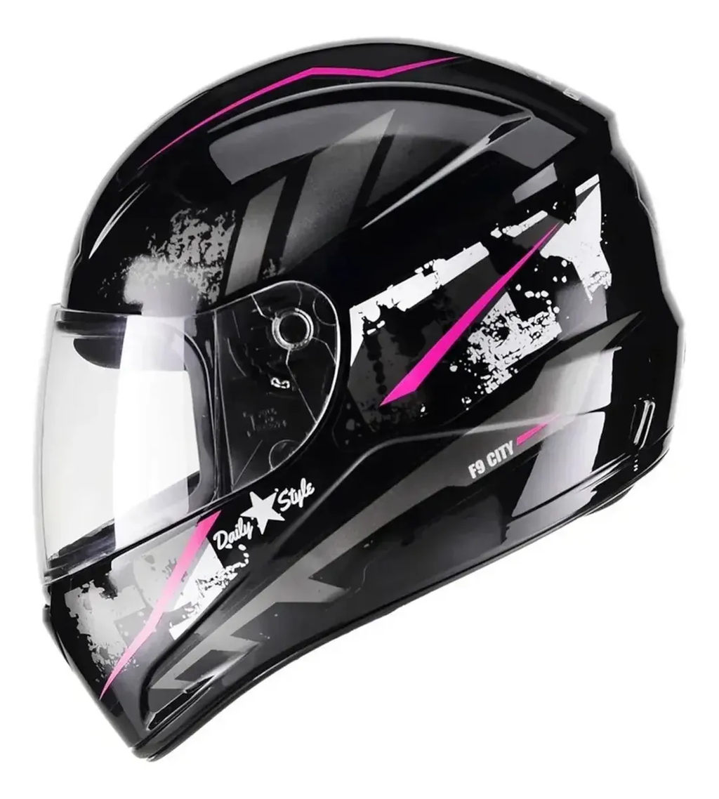 Capacete Fly F-9 City Preto/Rosa - Vista lateral direita fundo branco