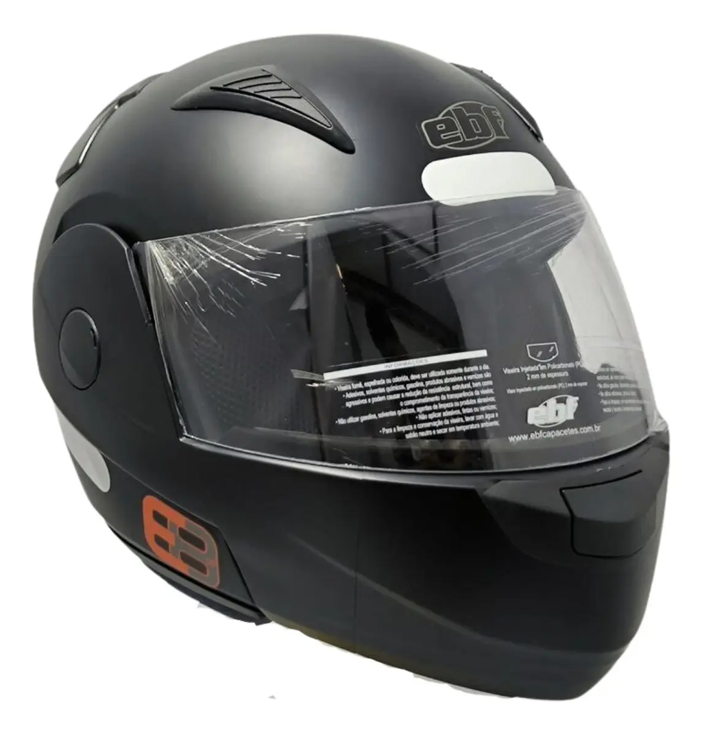 Capacete EBF E8 Preto Fosco Escamoteável - lateral esquerda com logo EBF