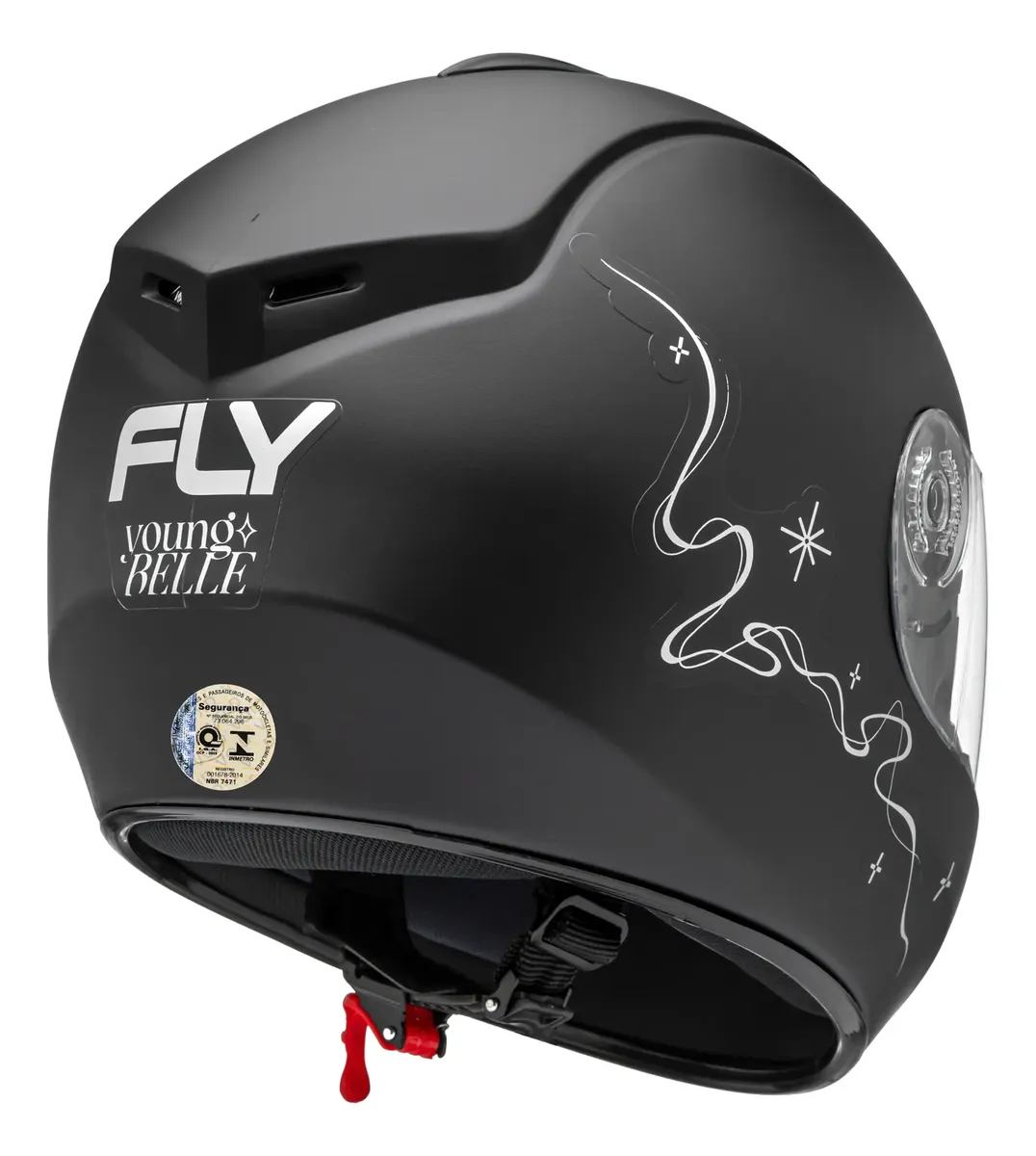 Capacete Fly Young Belle Preto Fosco - traseira com logo Young Belle