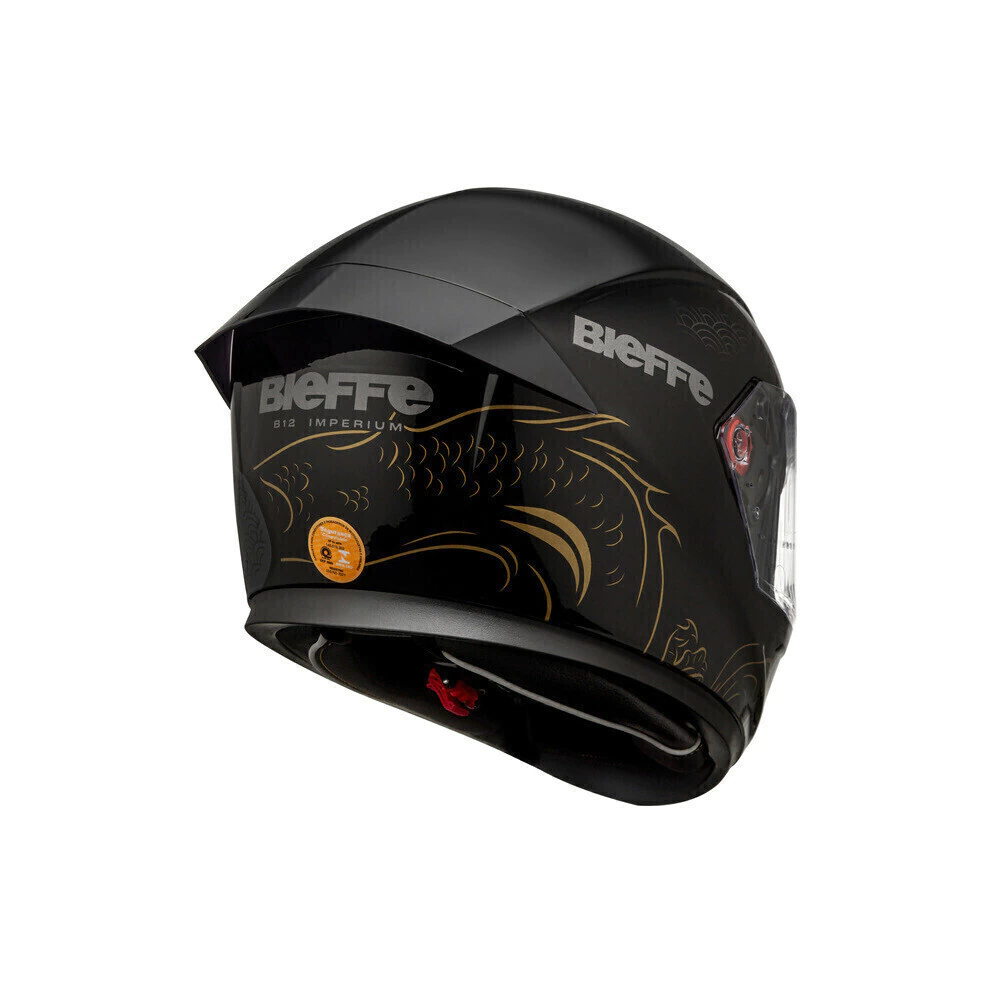 Capacete Bieffe B-12 Imperium Preto/Dourado - Vista traseira dragão