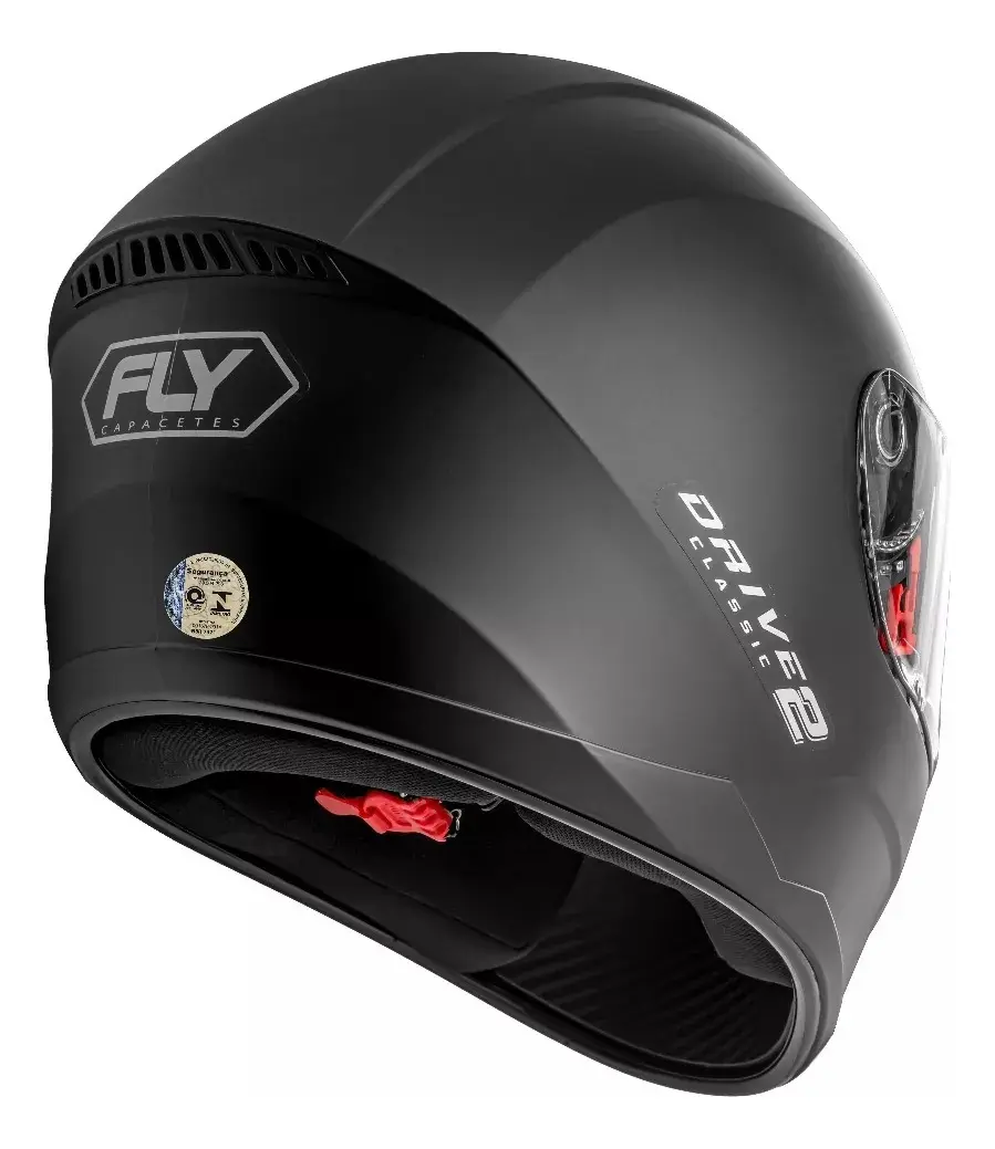 Capacete Fly Drive 2 HG Classic Preto Fosco - Vista traseira com logo FLY