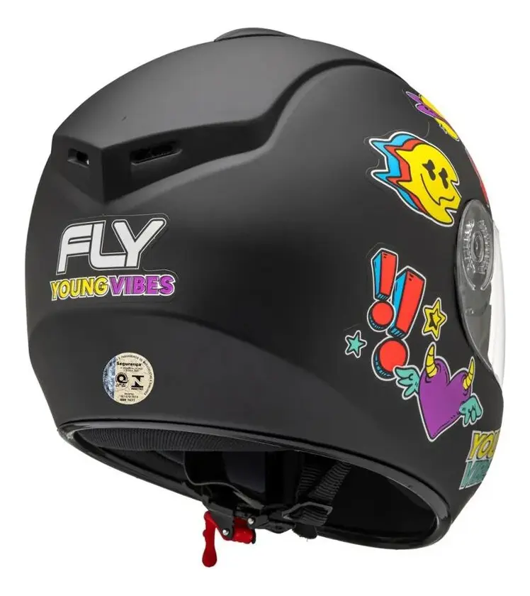 Capacete Fly Young Vibes Preto F/Color - traseira com logo FLY Young Vibes