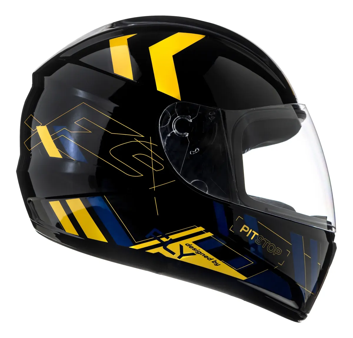 Capacete Fly F-9 Pitstop Preto/Amarelo - Vista lateral direita