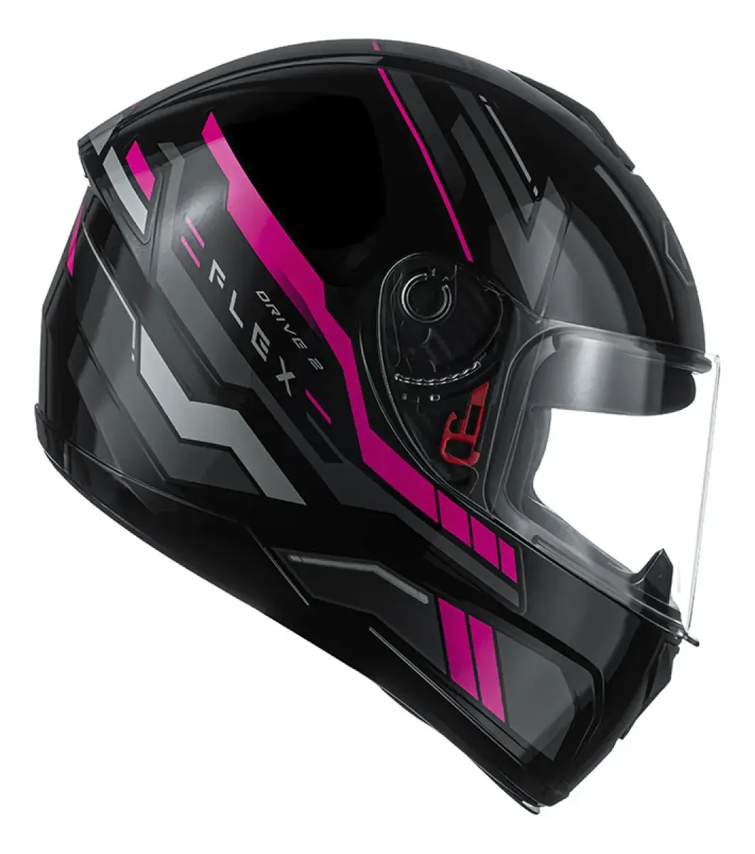 Capacete Fly Drive 2 HG Flex Preto/Rosa - Vista lateral esquerda