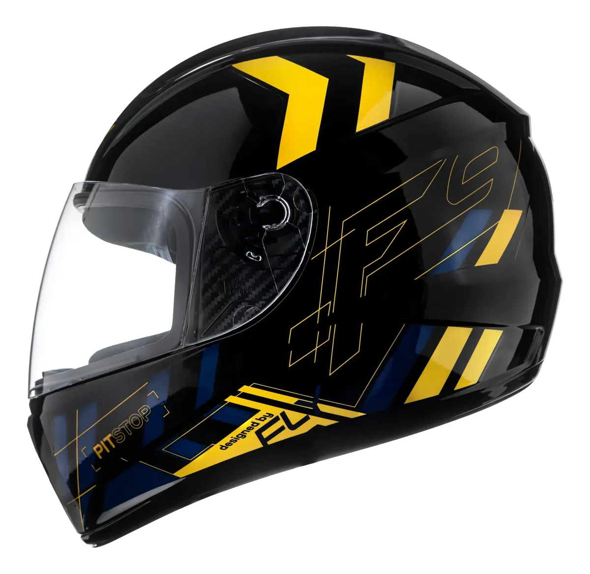 Capacete Fly F-9 Pitstop Preto/Amarelo - Vista lateral esquerda