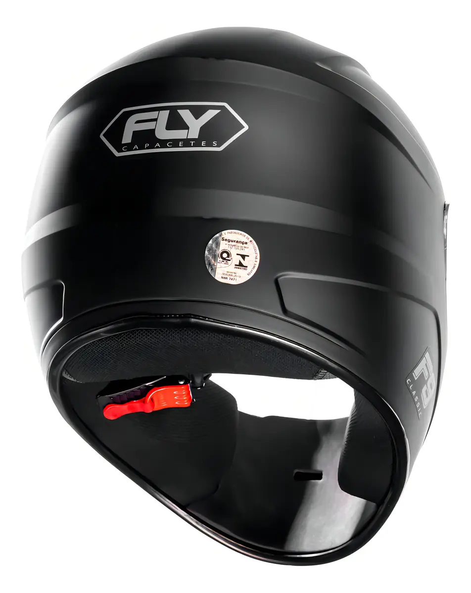 Capacete Fly F-9 Classic Preto Fosco - Vista traseira mostrando interior e fecho