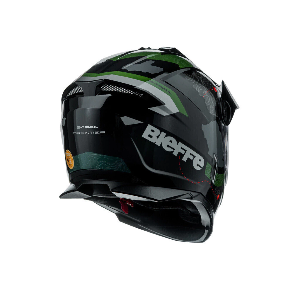 Capacete Bieffe B-Trail Frontier Preto/Verde - Vista traseira