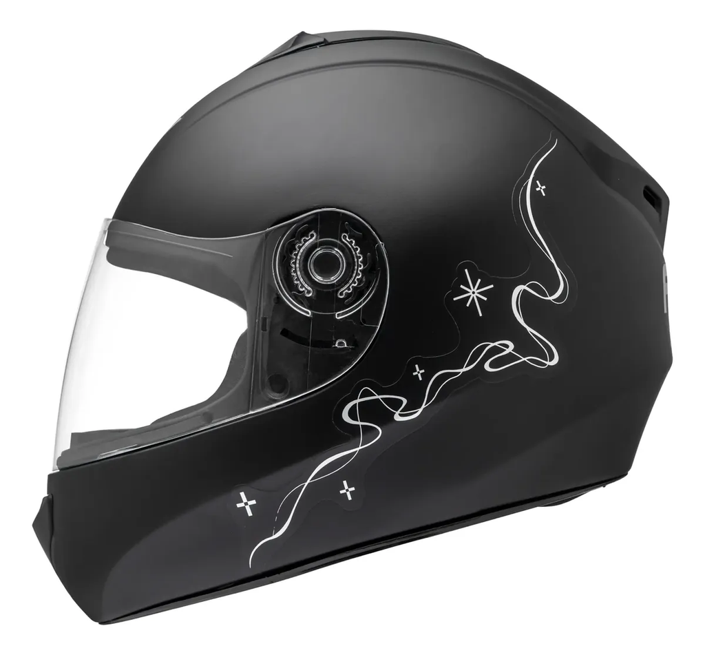 Capacete Fly Young Belle Preto Fosco - lateral direita com grafismo espiral