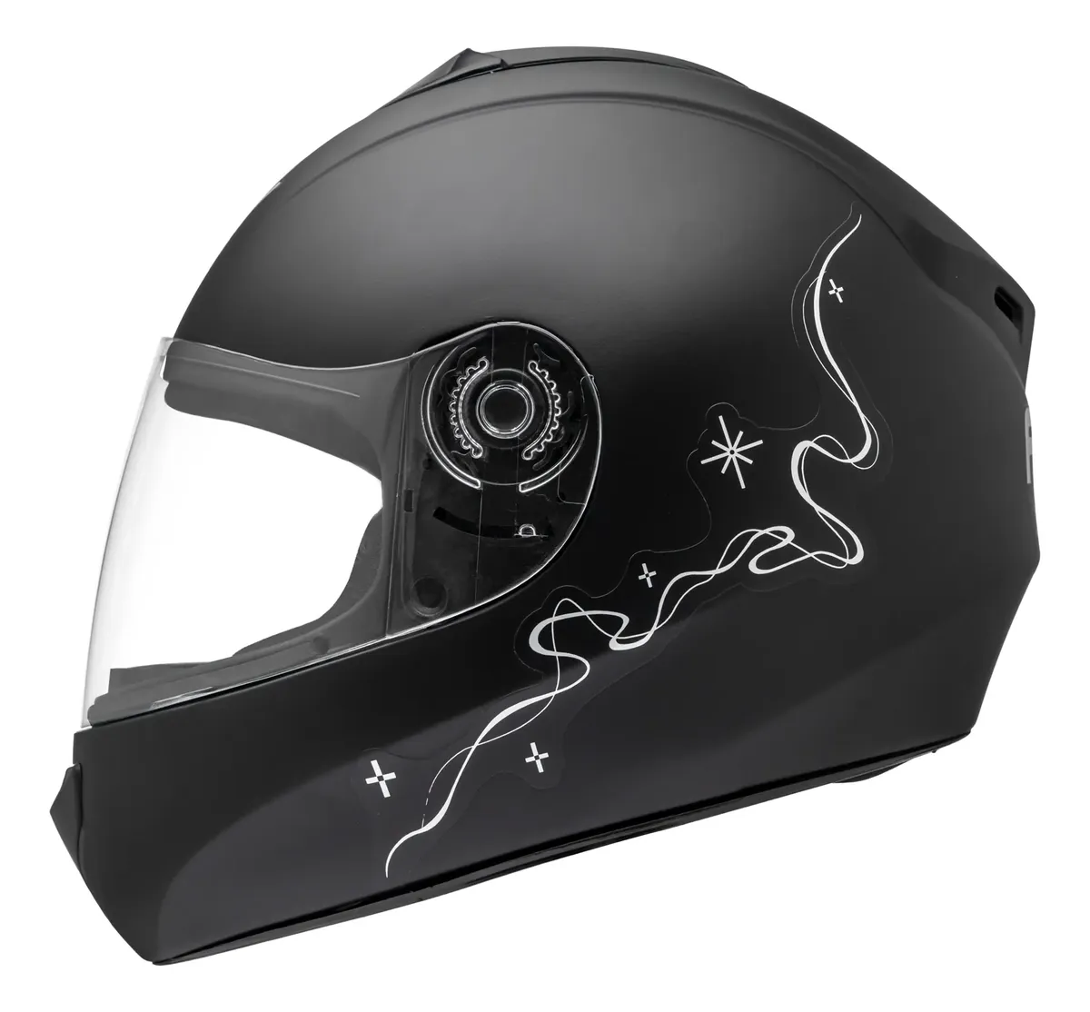 Capacete Fly Young Belle Preto Fosco - lateral direita com grafismo espiral